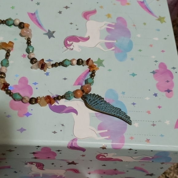 Hand made necklace with antique style wing. - Picture 5 of 5